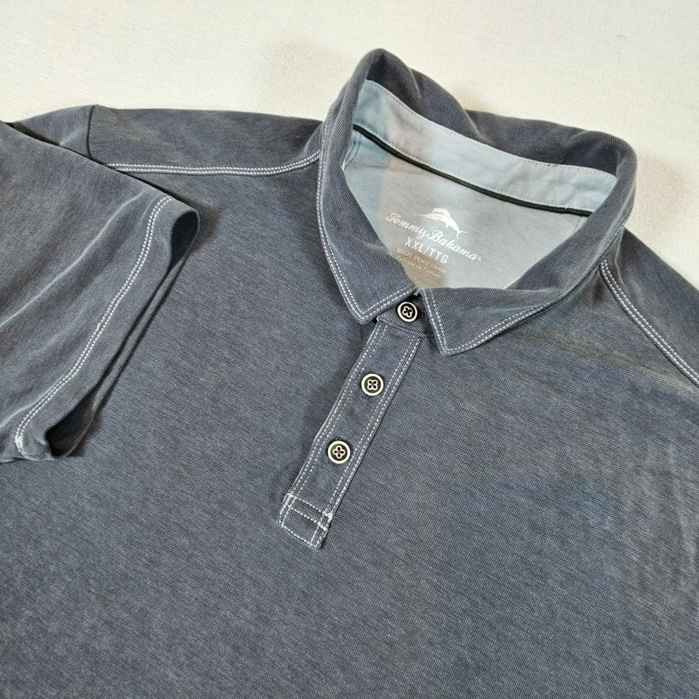 Tommy Bahama Polo Shirt Mens XXL Gray Tencel Blend Short‎ Sleeve Contrast Stitch